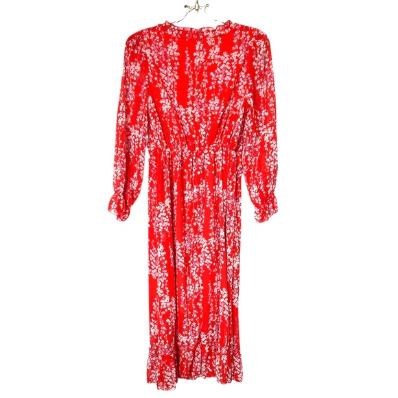 Mopoogoss Women's  Print V Neck Long Sleeve Ruffle Hem Boho Midi Dress S… - Picture 6 of 14
